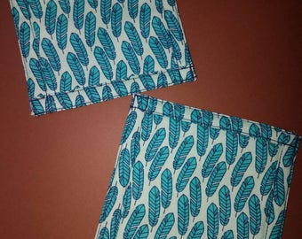 Blue Feather quilted coasters