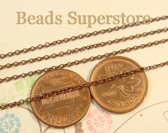 2 mm x 1.5 mm Antique Copper-Plated Brass Cross Chain - Nickel Free and Lead Free - 3 meters (about 10 feet)