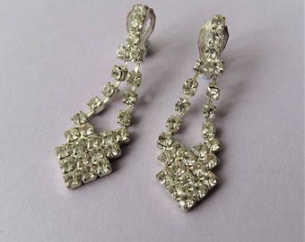 Chandelier Clear Rhinestone Clip On Earrings, Rhinestone Earrings, Drop Clip Ons, Dangle Earrings, Wedding, Prom, Formal Statement Jewellery
