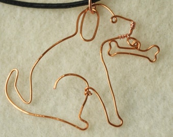 Copper Wire Doggie with a Bone Necklace