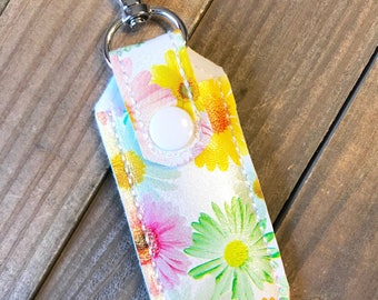 Lip Balm Holder, Lip Balm Keychain, Lip Balm Cozy, Chapstick Holder---Daisies, Flowers