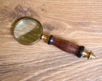 Elegant Victorian Style Pocket Magnifying Glass. Beautifully Turned Hardwood Handles w/Aged Brass. Sherlock Holmes Never Had Better!