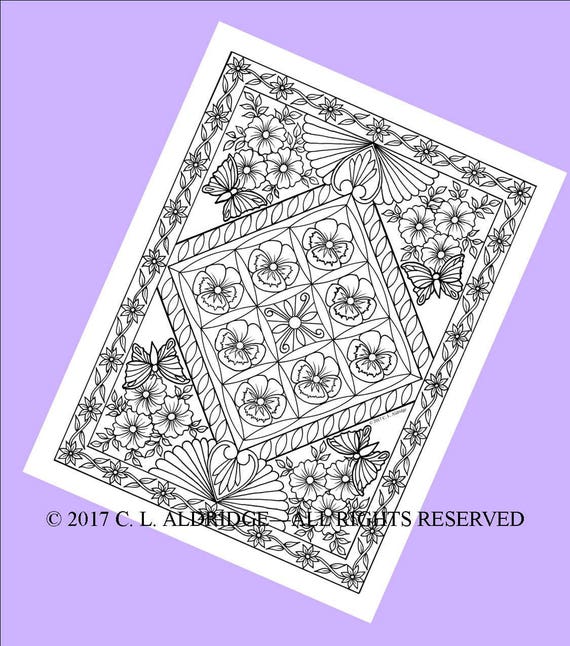 Pansy Square Butterfly Garden Coloring Page