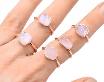 Raw ROSE QUARTZ Ring // crystal ring / raw Quartz ring / Gold Ring/ Silver / Quartz ring / copper ring / Rose Quartz Ring/ Pink Quartz Ring