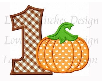 Thanksgiving Pumpkin With Number 1 Applique Machine Embroidery Design NO:0220