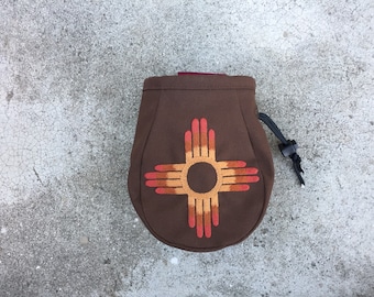 Chalk bag rock climber Hand Embroidered zia symbol geometric native tribal