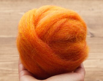 Needle Felting Wool Roving, Pumpkin, Orange, Wet Felting, Weaving, Heather Orange, Spinning, Craft Supplies, Fiber Arts, Supplies