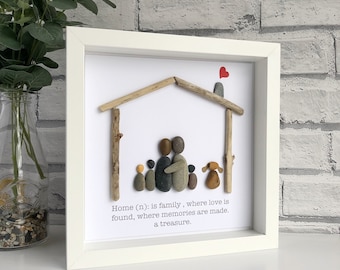 Handmade Framed Pebble Art "Home", Pebble Picture, Housewarming Gift, Family Pebble Picture, Framed Pebble Picture, Pebble Gift