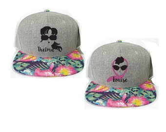Custom Thelma and Louise Snapback Hawaiian Floral Hibiscus Multicolor Snap Back. Wedding Present. Anniversary. Couple