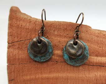 Patina Copper and Brass Earrings – Verdigris Earrings – Mykonos Earrings