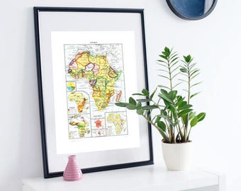 Africa map 1948 Vintage French map Antique Africa map Old map of Africa antique map of Africa Geography decor French dictionary plate Londez