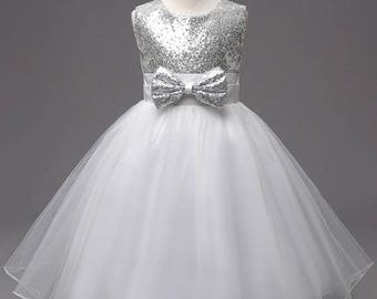 Silver sequin white dress