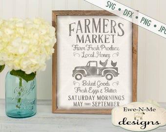 Farmers Market SVG - kitchen svg - farmhouse svg - old truck with chickens svg - fresh produce svg - Commercial Use svg, dxf, png, jpg