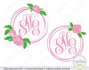 Flower Monogram Frame SVG Circle Rose Monogram SVG Floral Wreath Baby Girl Frame svg Cut Files Cricut Silhouette DXF Cut File digital