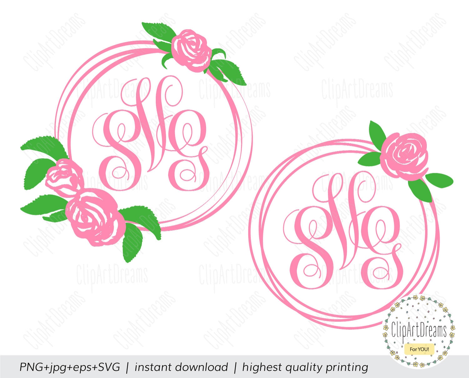 Download Flower Monogram Frame SVG Circle Rose Monogram SVG Floral
