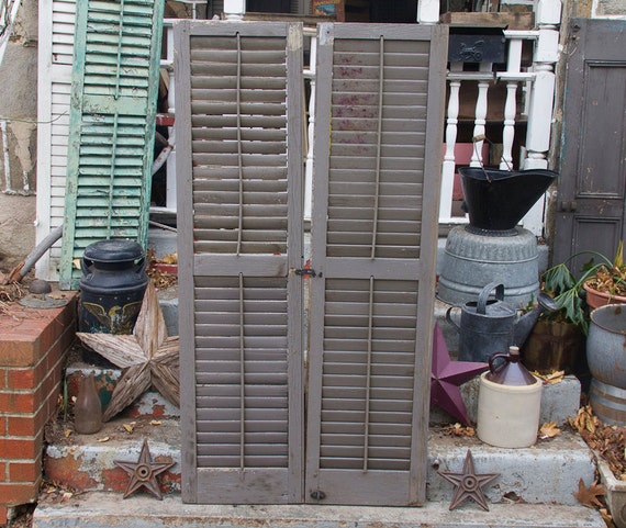 Large Antique Shutters Vintage Pair Of Shutters Rustic Shutter - Large Antique Shutters Vintage Pair Of Shutters Rustic Shutter