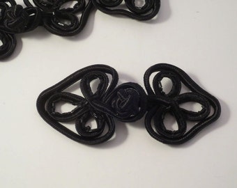 Large Black Frog Closure with Bugle Beads--One Piece