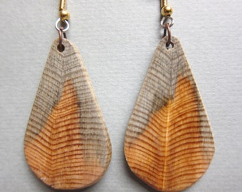 Unique Primitive Feather Like Exotic Wood Earrings Dangle ExoticWoodJewelryAnd handcrafted ecofriendly