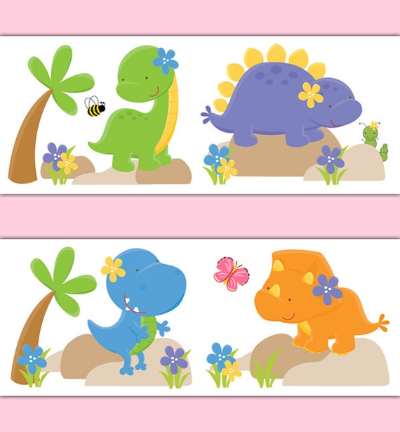 DINOSAUR WALLPAPER BORDER Decal Girl Dino Nursery Wall Art
