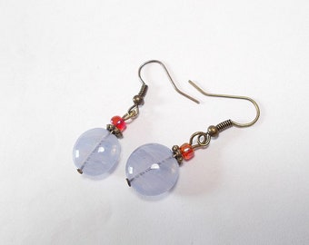 Dangle earrings purple Czech glass bead