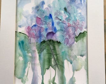 2 watercolour paintings of Hydrangas