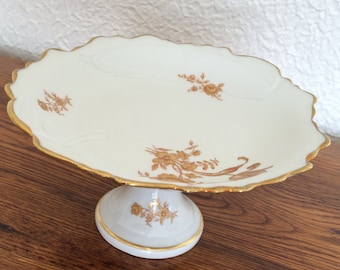 Vintage Limoges Pedestal Candy Dish Gold Trim and Roses