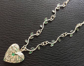 Heart Green branches Locket Necklace