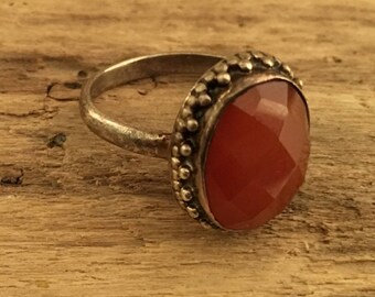 Vintage Carnelian Ring...Sterling Silver Ring...Handcrafted...Birthstone...Simple...Vintage...Gypsy...Hippie...Gift...Vintage Shop...