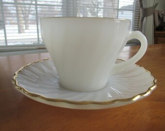 Fire King Shell cup and Saucer with 22ct gold trim