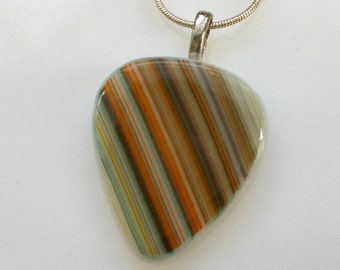 Guitar Pick Pendant, Fused Glass Jewelry, Orange Brown Art Glass Guitar Pick Necklace