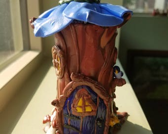 Fairy House with Blue Flower Top