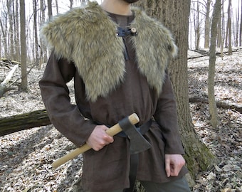 Viking Fur Capelet, Mantle - Medieval, Barbarian, Renaissance - Large Faux Fur Choose Color