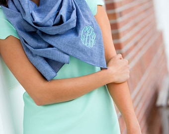 Chambray Scarf - Women's Scarf -Personalized Scarf - Monogram Scarf - Gift for Her - Initials Scarf - Women's Wrap Scarf - Monogram Gift