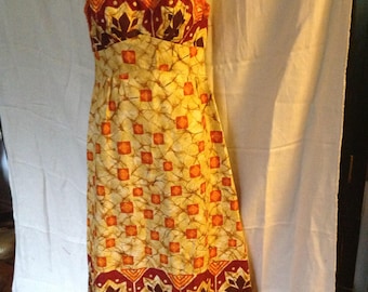 Vintage Malihini Hawaii Sun Dress Full Length Built-in Bra Vibrant Retro Print