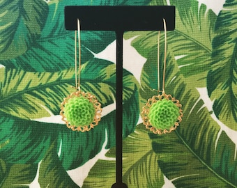 Medallion Chrysanthemum Earrings Grassy Green