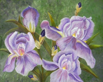 Four Irises Original Acrylic Painting On Canvas