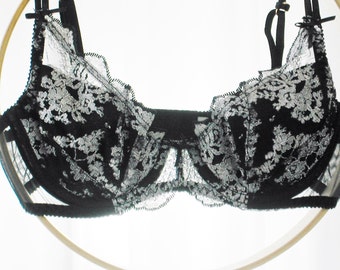 90s Sheer Lace Bra Vogue Black & White Unworn Vintage 34A