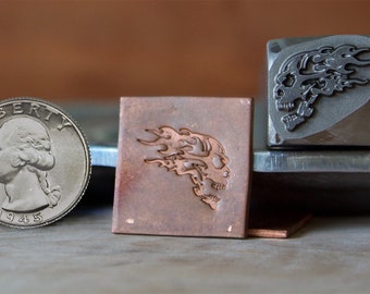 Flaming Skull Metal Hand Stamp for Blacksmith, Jewelry, Leather Artists