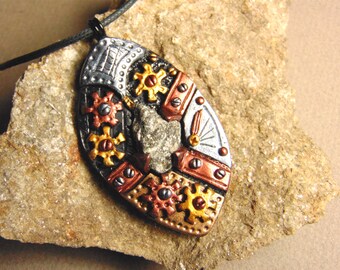 Polymer clay steampunk pendant