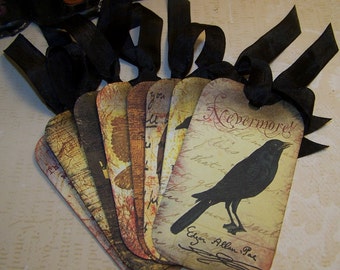 Halloween Tag Edgar Allan Poe Tags Vintage Style Set of 8