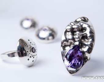 Handmade sterling silver and amethyst ring