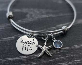 Wire Bangle / Beach Life / Toes in the Sand / Personalized / Hand Stamped / Wire Bangle Bracelet