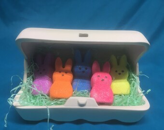Bunny Peeps with ceramic egg carton