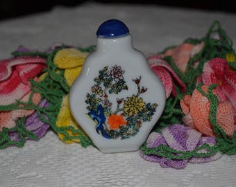 20 % OFF- Vintage White Milk Glass Floral Design Mini Perfume Bottle