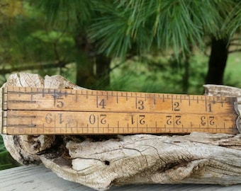 Stanley No. 68 Folding Ruler Brass & Boxwood Vintage Measuring Tool