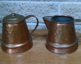 Copper Sugar and Creamer Set - Gregorian Solid Copper - Hammered Copper Sugar Bowl and Creamer - Made in USA - Vintage