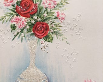 Vintage Anniversary Card Unused Glittered NOS Miller Greetings 1950s
