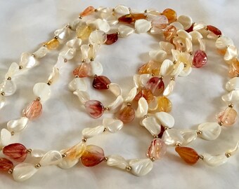 Vintage Lucite Opera Length Necklace with LeafBeads in Fall Colors