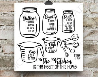 Mason Jar Kitchen Measurement Cheatsheet, SVG Vector Clipart, Typography Quote, Print Saying, Cooking Gift for Mom, Conversion Chart