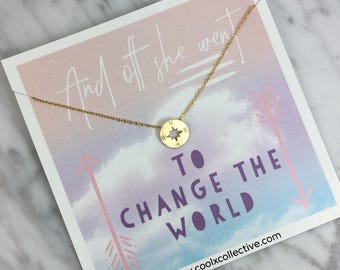Compass necklace, grad gift, graduation gift, travel gift, wanderlust, world traveler, promotion, new job, grad school, inspirational gift